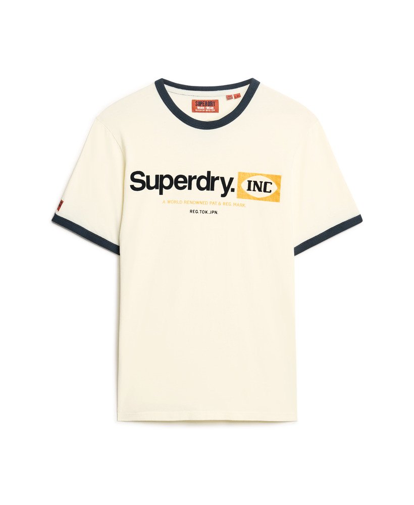 core logo ringer workwear graphic t-shirt in vintage cream