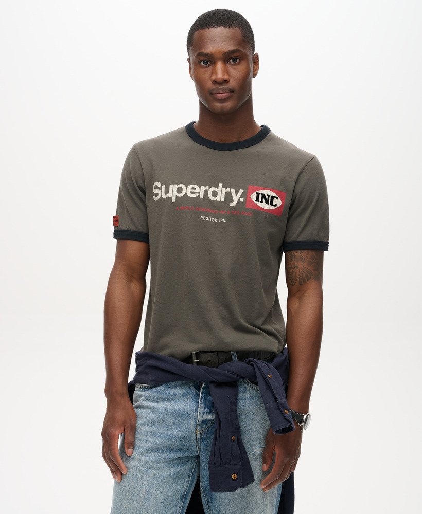 core logo ringer workwear graphic t-shirt in dusky slate grey