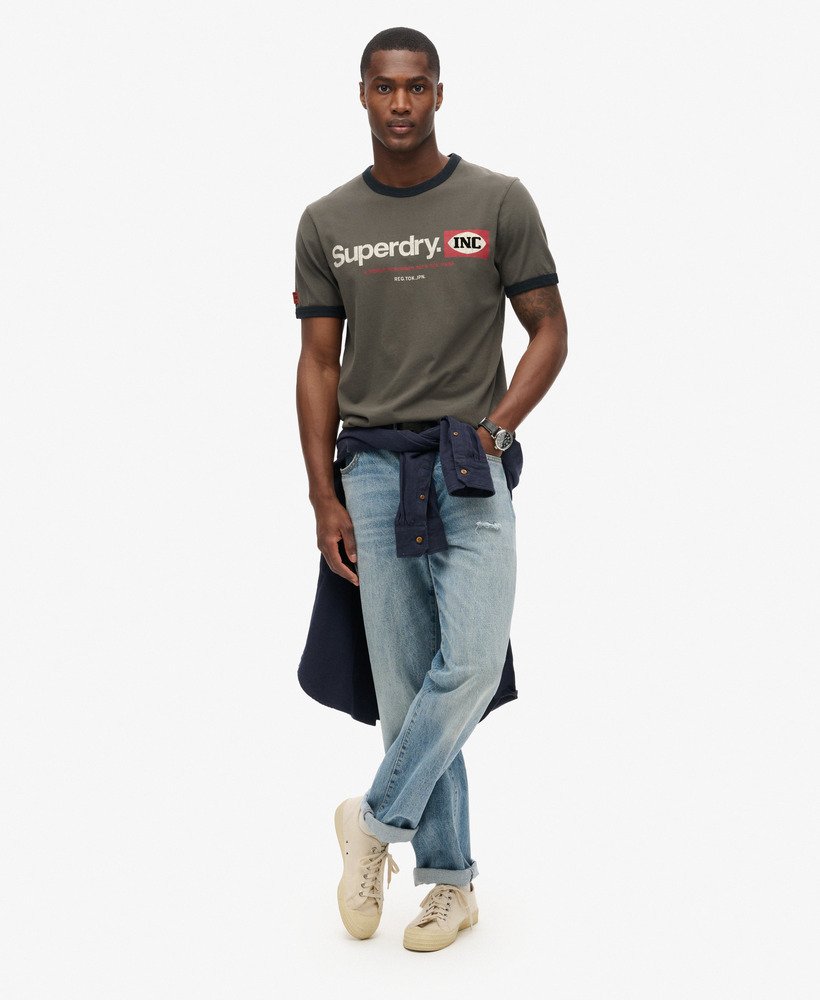 core logo ringer workwear graphic t-shirt in dusky slate grey