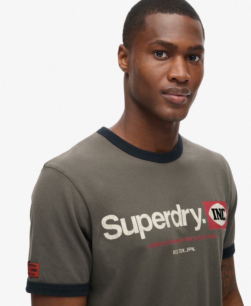 core logo ringer workwear graphic t-shirt in dusky slate grey