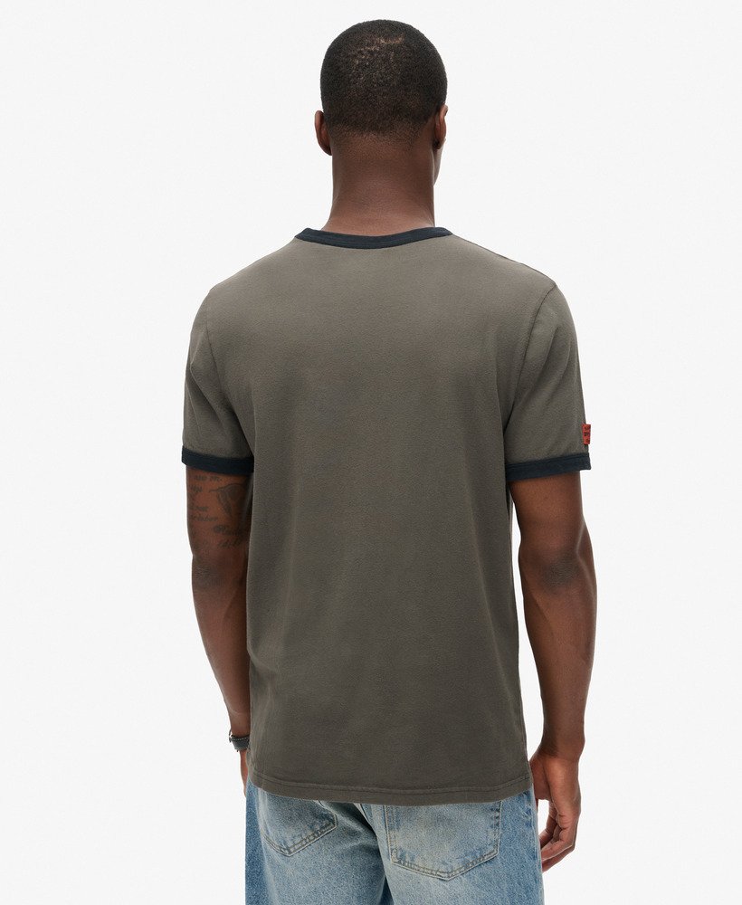 core logo ringer workwear graphic t-shirt in dusky slate grey