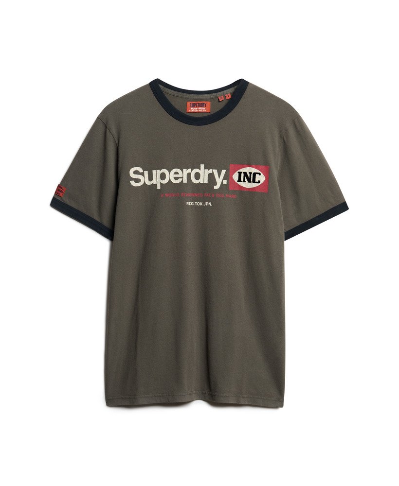 core logo ringer workwear graphic t-shirt in dusky slate grey