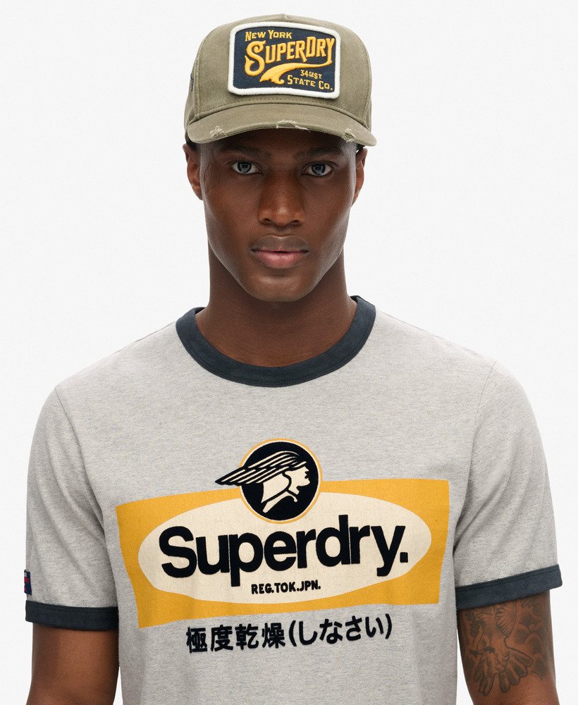 core logo ringer workwear graphic t-shirt in pumice stone beige marl