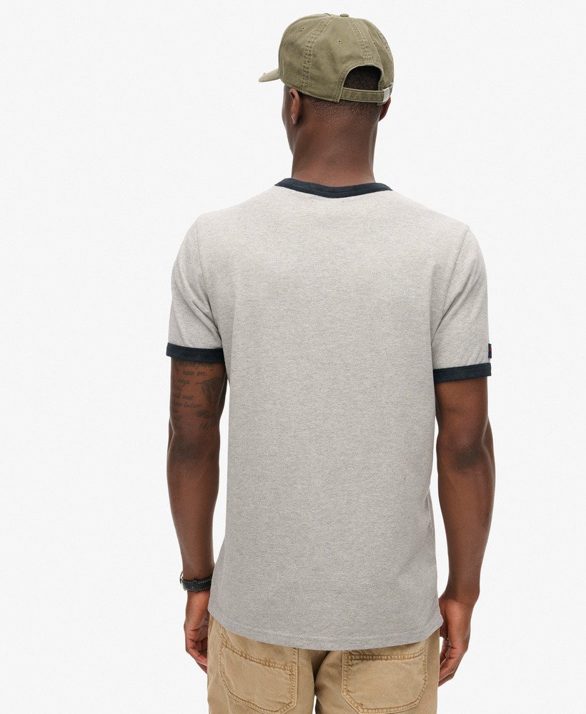 core logo ringer workwear graphic t-shirt in pumice stone beige marl