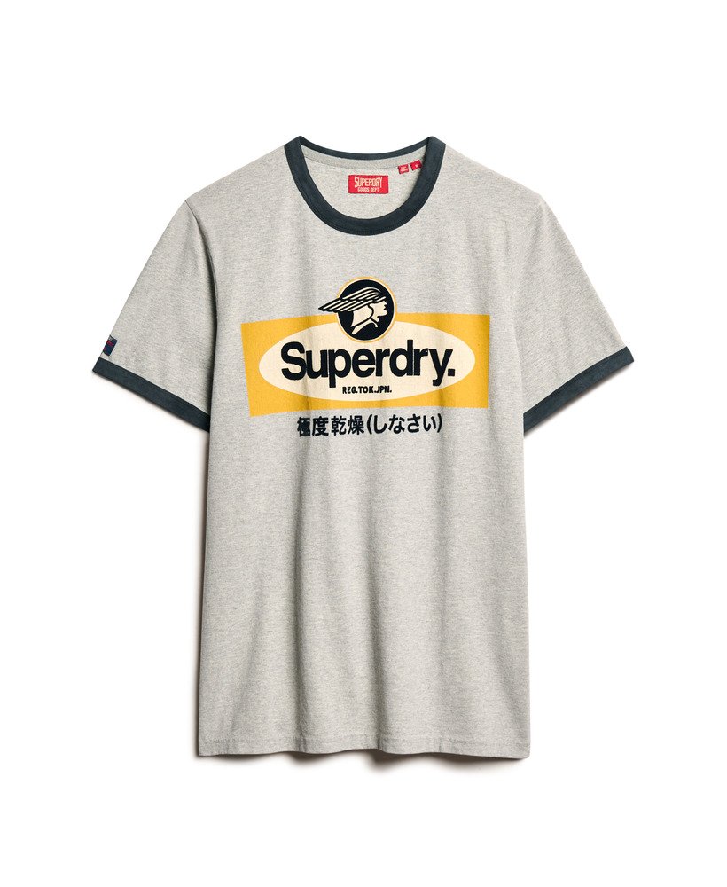 core logo ringer workwear graphic t-shirt in pumice stone beige marl