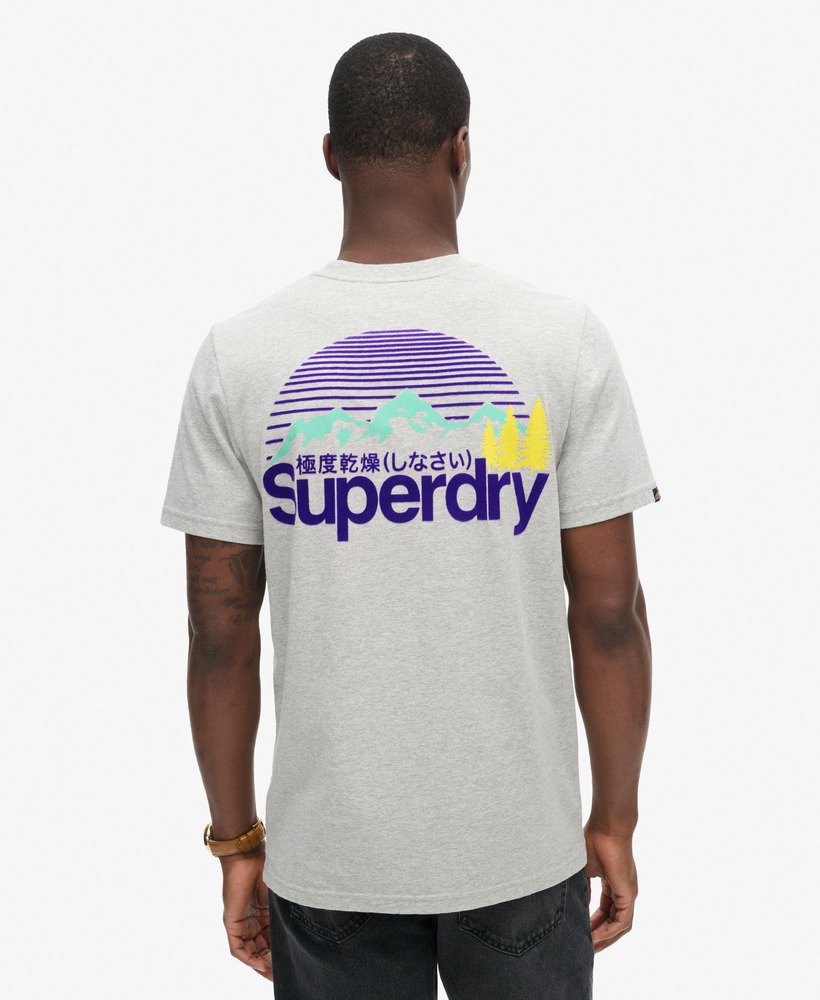 geweldig outdoor t-shirt met borstprint in puimsteenbeige gemêleerd.