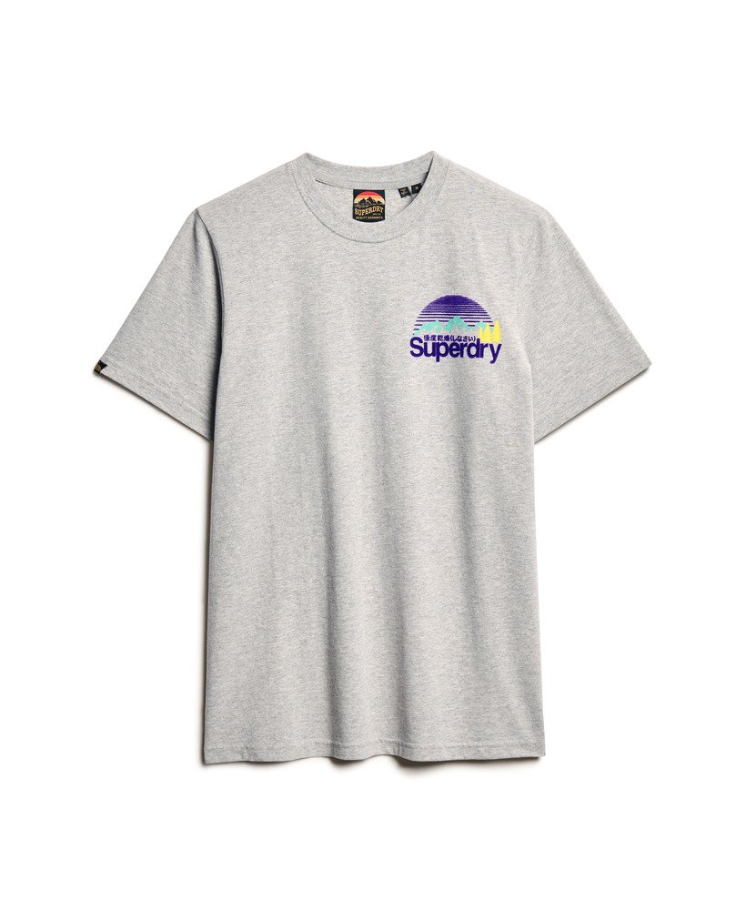 geweldig outdoor t-shirt met borstprint in puimsteenbeige gemêleerd.
