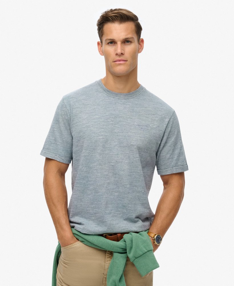 overgeverfd slub gemêleerd t-shirt in blauwe mist.