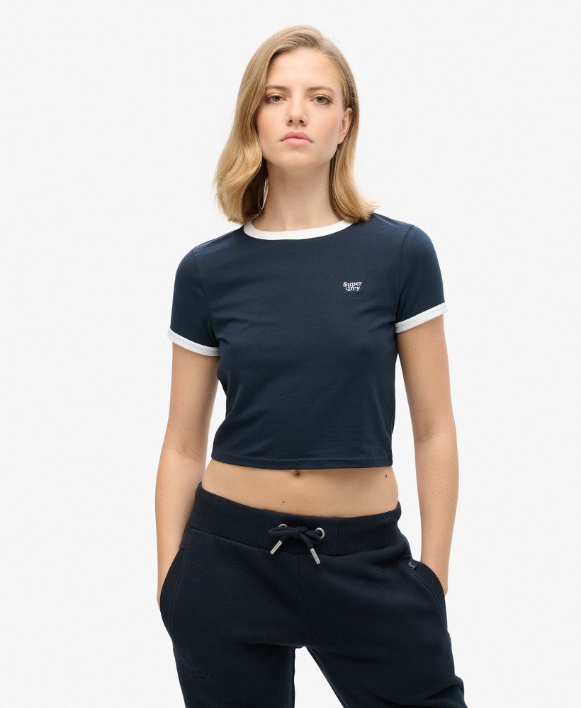 biologisch katoenen crop t-shirt met contrasterende boord in eclipse navyoptic white