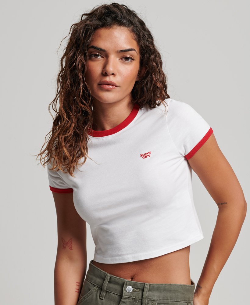 cropped t-shirt met contrasterende boord van biologisch katoen in optic whitevarsity red