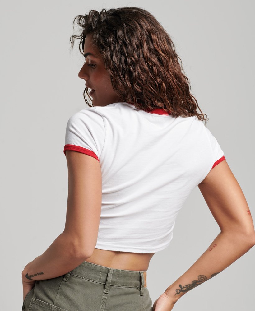 cropped t-shirt met contrasterende boord van biologisch katoen in optic whitevarsity red