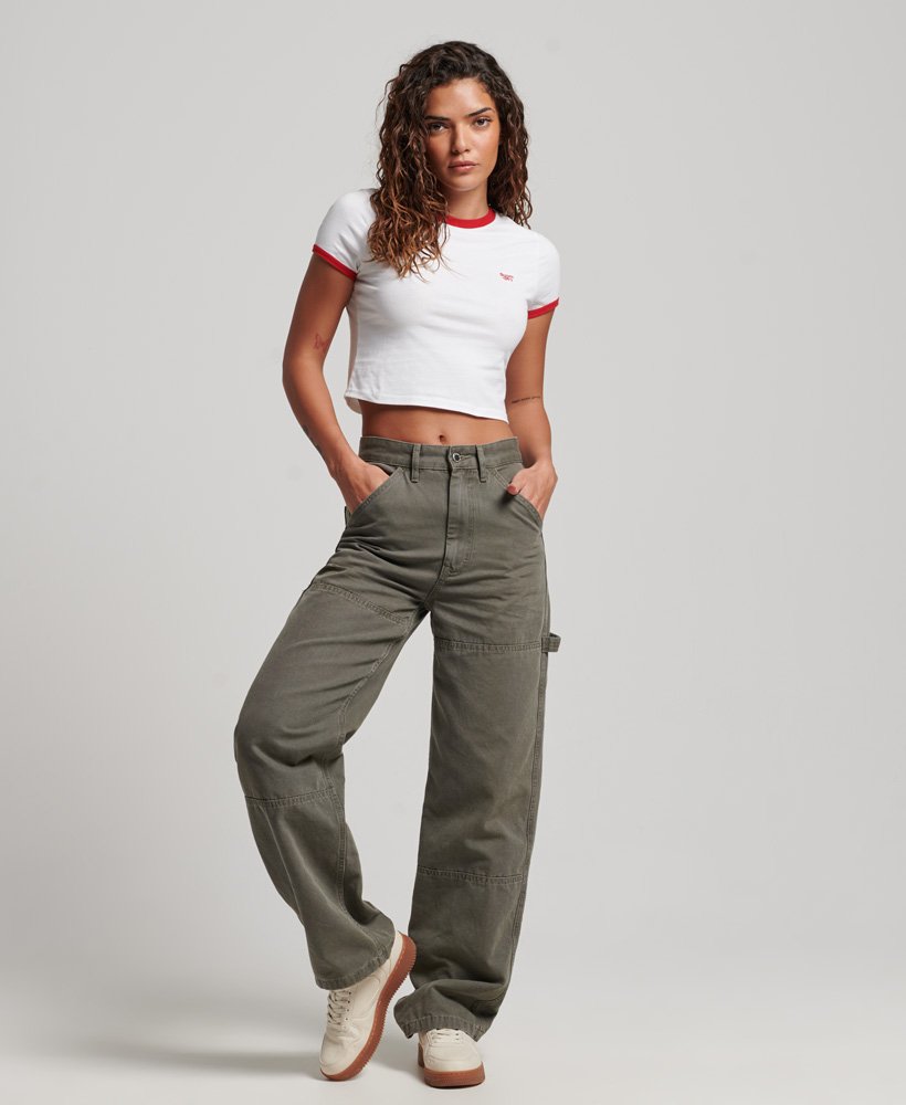 cropped t-shirt met contrasterende boord van biologisch katoen in optic whitevarsity red