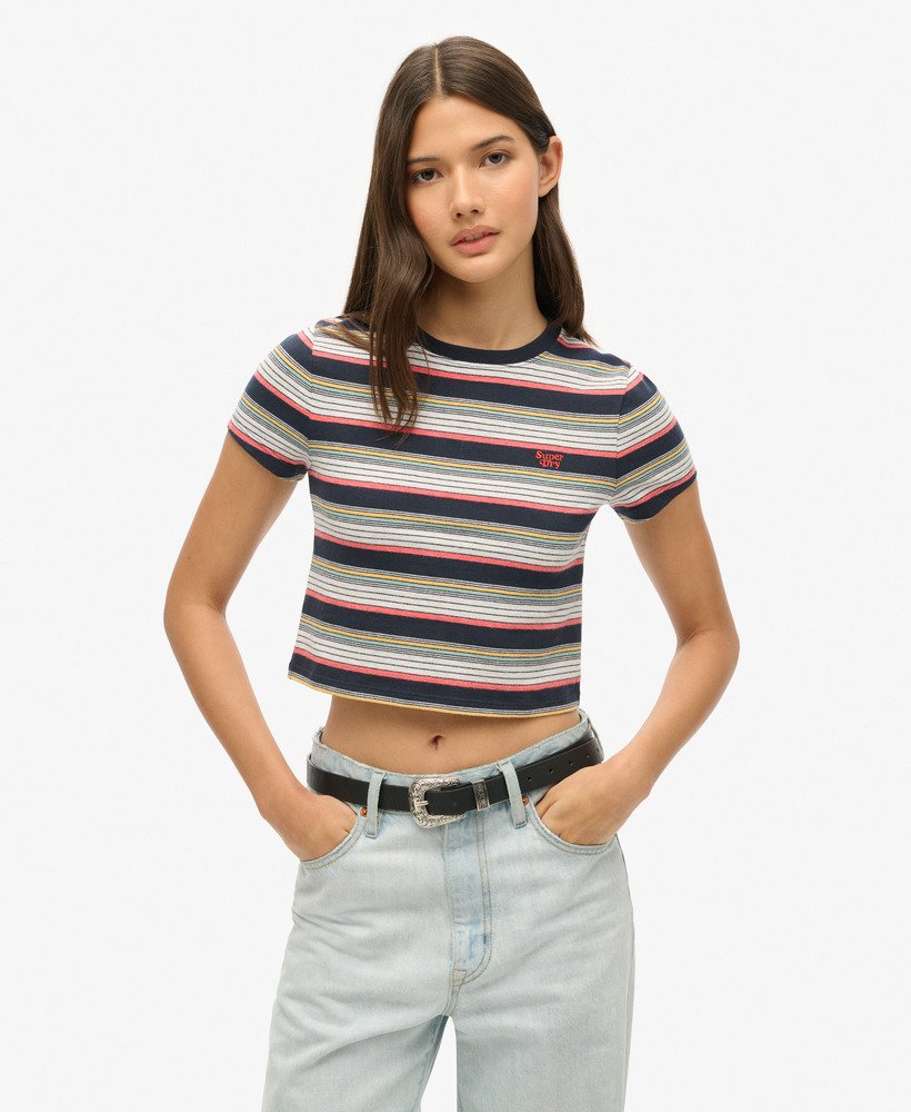 vintage gestreept crop t-shirt in eclipse navyblue stripe