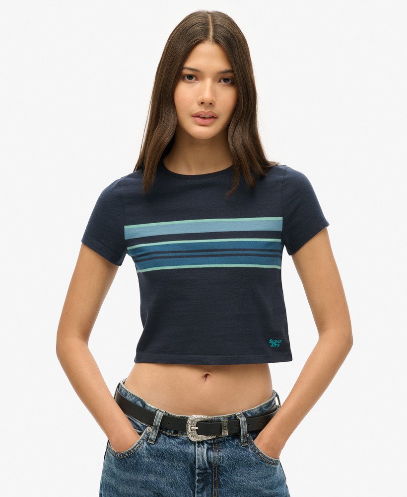 vintage gestreept crop t-shirt in eclipse navy stripe