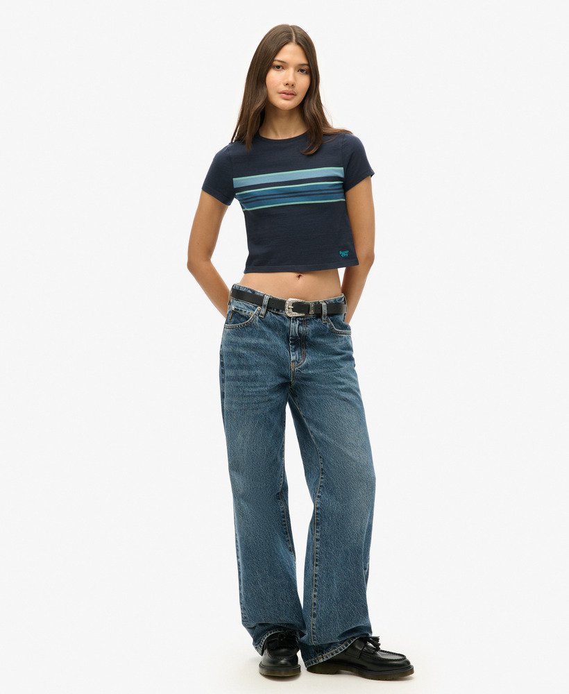 vintage gestreept crop t-shirt in eclipse navy stripe
