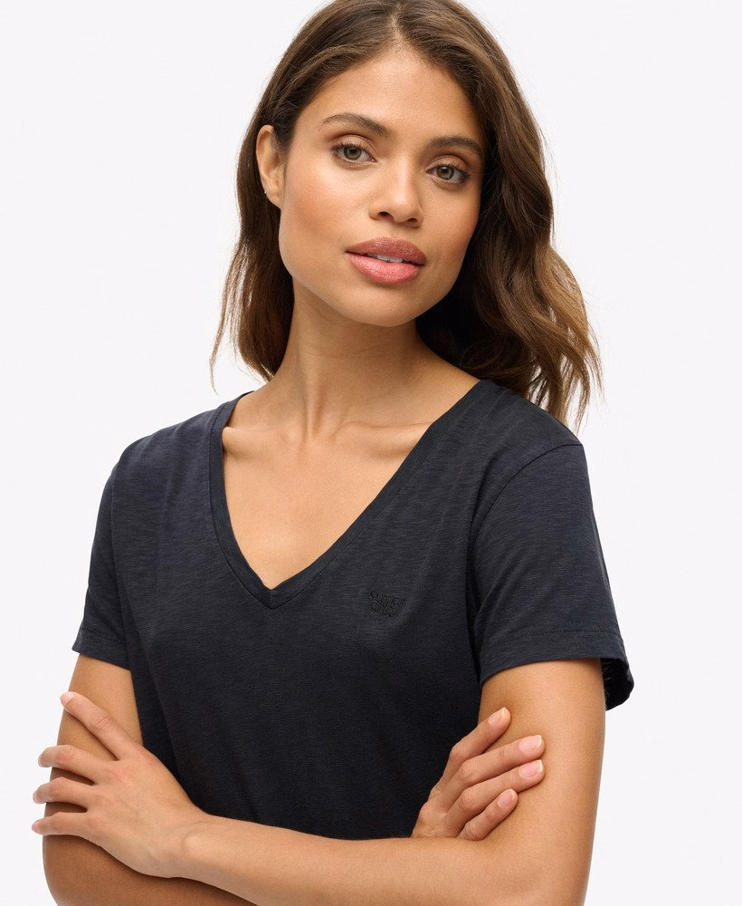 Geborduurd T-shirt met V-hals en slub-structuur