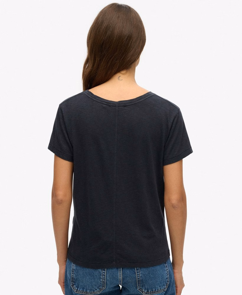 Geborduurd T-shirt met V-hals en slub-structuur