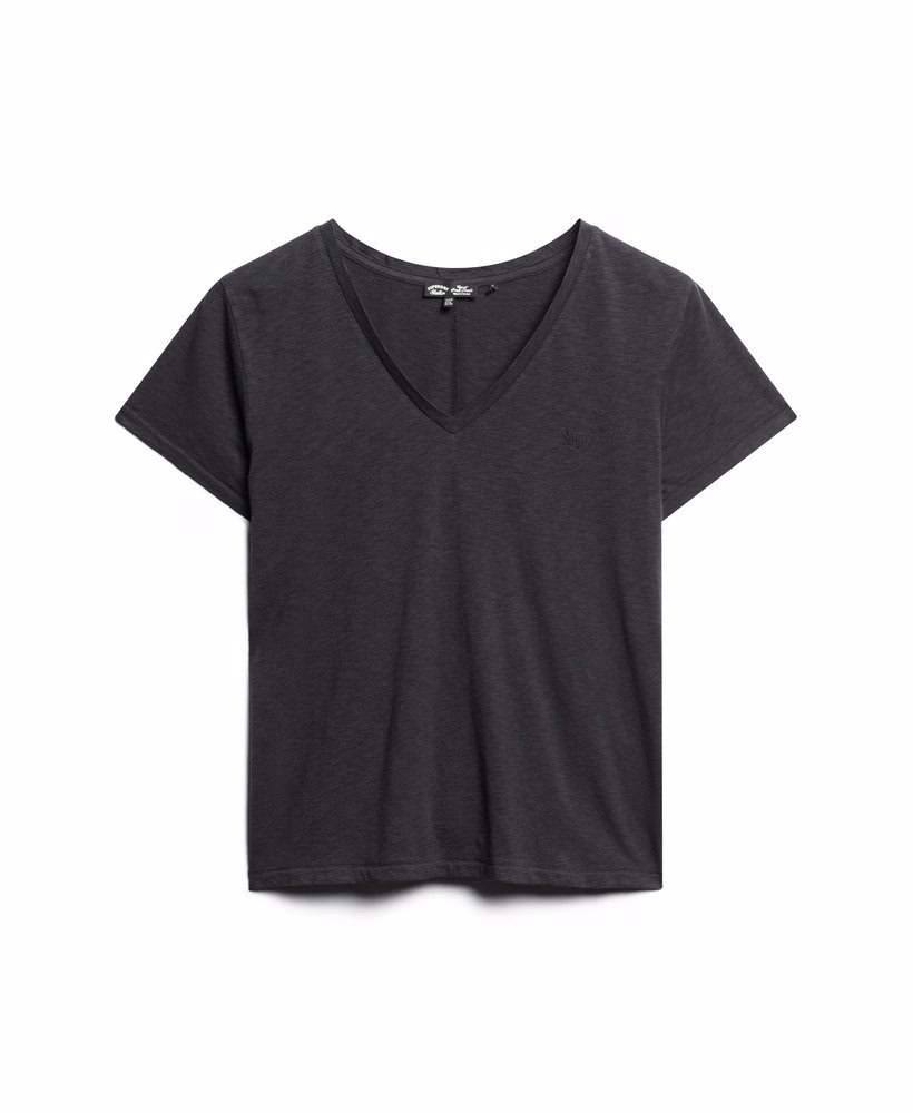 Geborduurd T-shirt met V-hals en slub-structuur
