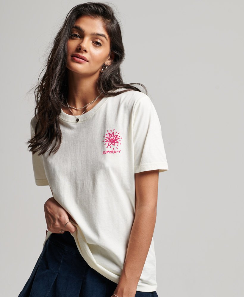 vintage tribal surf t-shirt in gebroken wit