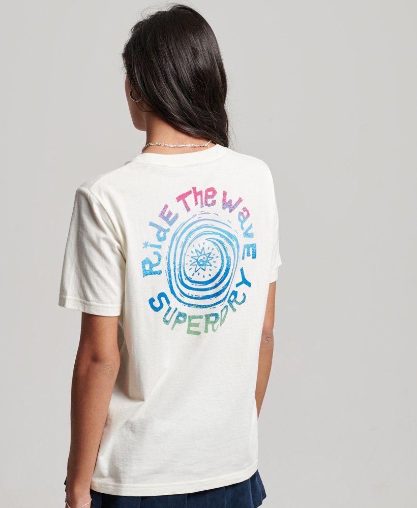 vintage tribal surf t-shirt in gebroken wit
