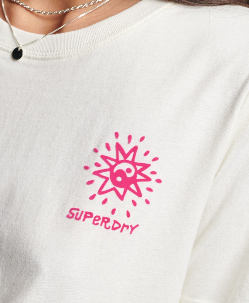 vintage tribal surf t-shirt in gebroken wit