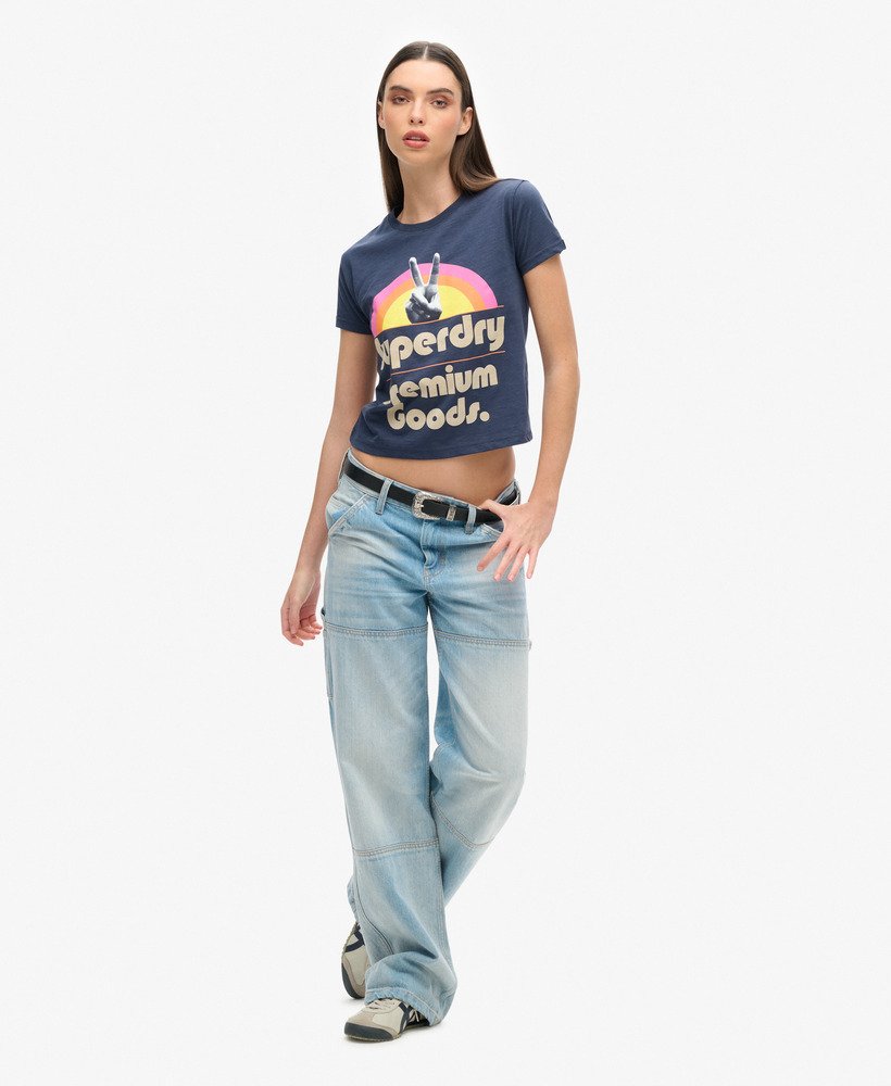 t-shirt met retro logo uit de jaren 70 in lauren navy