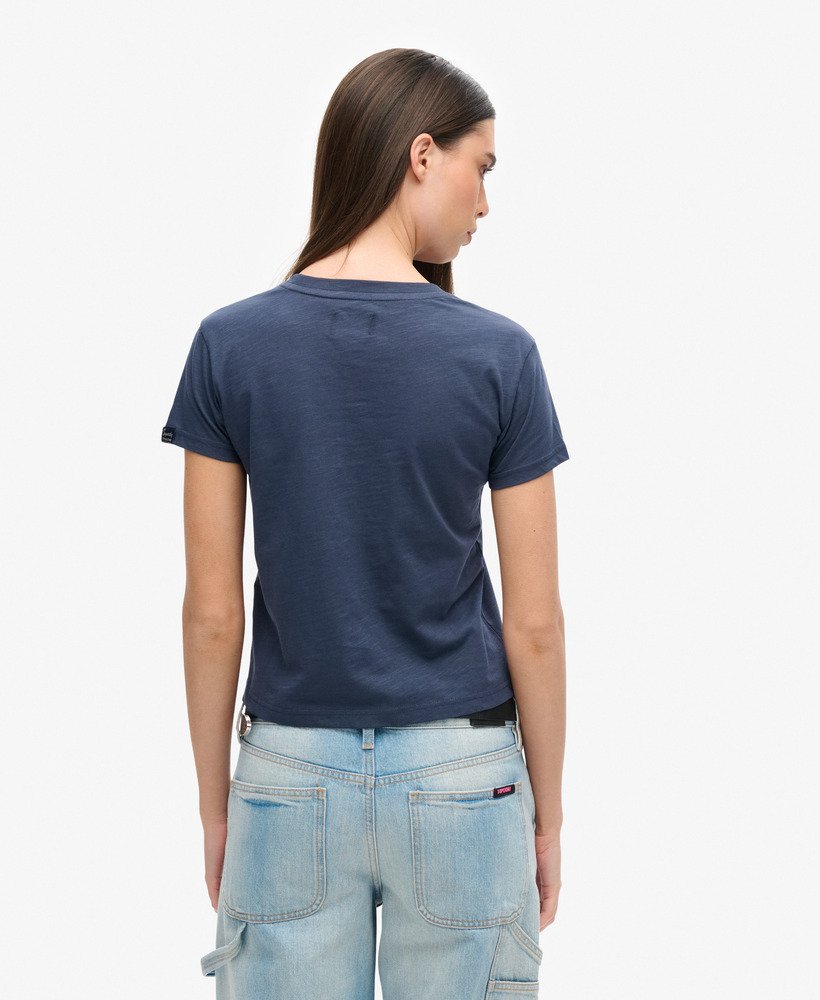 t-shirt met retro logo uit de jaren 70 in lauren navy