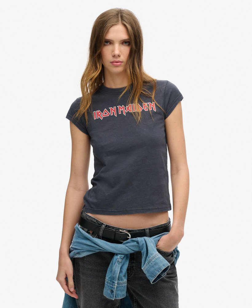 iron maiden x superdry t-shirt met korte mouwen in mid backstage black
