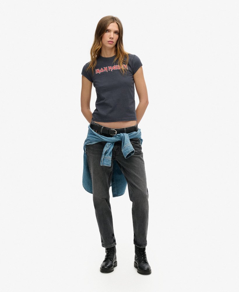 iron maiden x superdry t-shirt met korte mouwen in mid backstage black