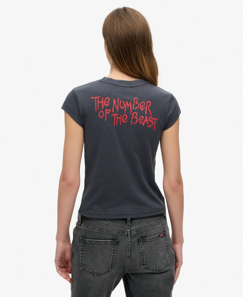 iron maiden x superdry t-shirt met korte mouwen in mid backstage black