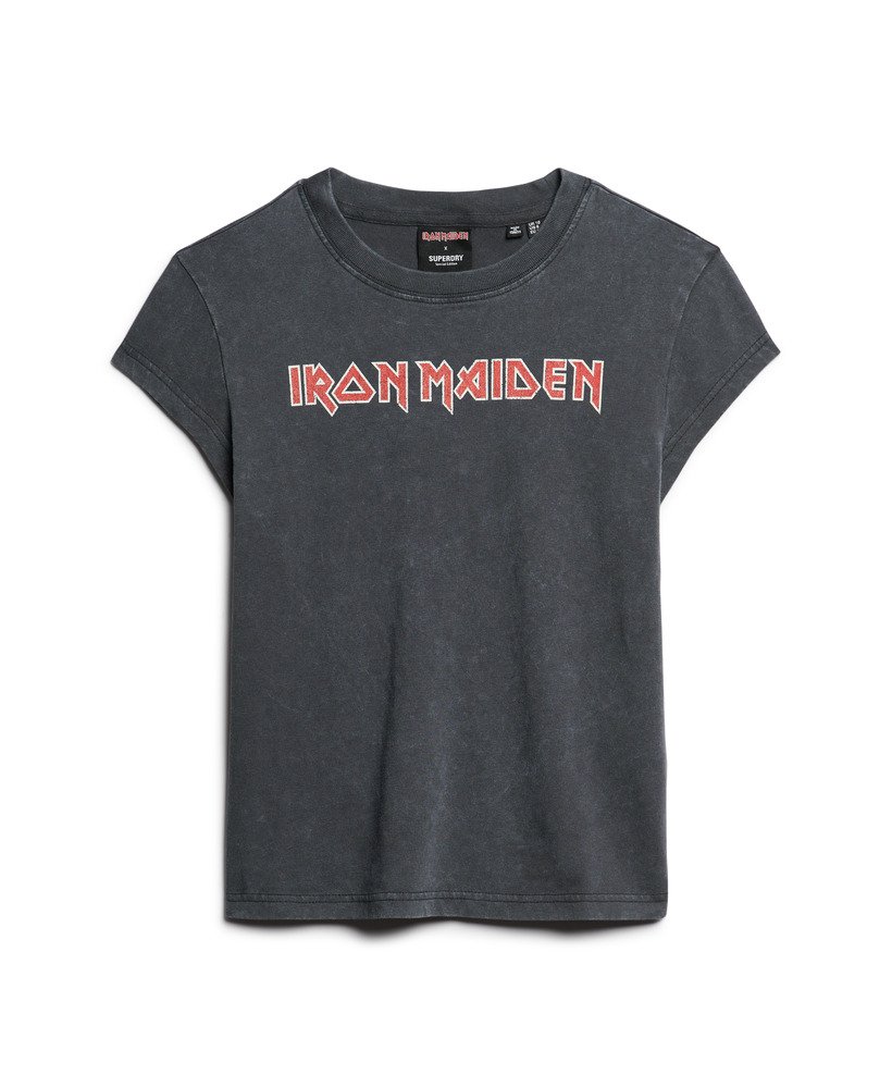 iron maiden x superdry t-shirt met korte mouwen in mid backstage black