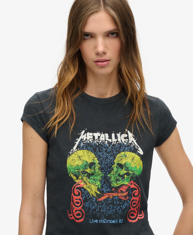 metallica x superdry t-shirt met korte mouwen in een stevige zwarte uitvoering.