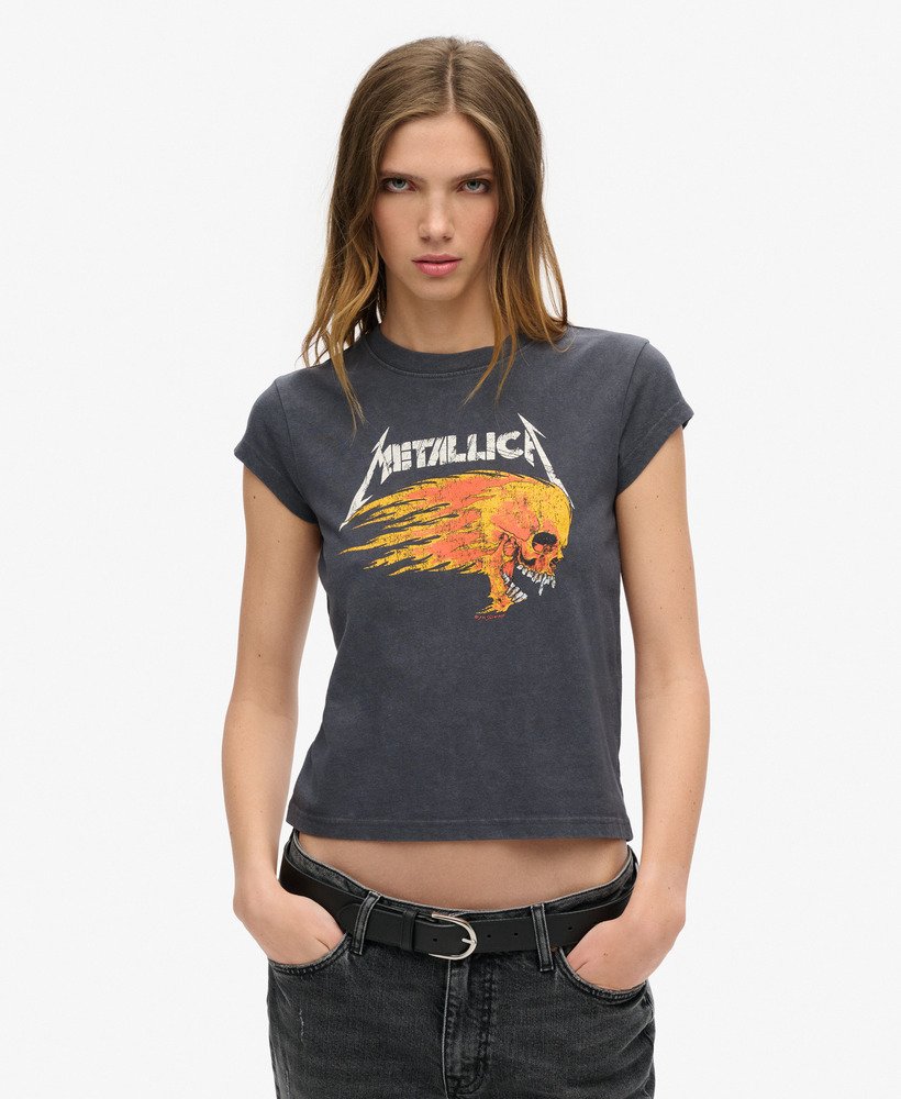 metallica x superdry t-shirt met korte mouwen in middenzwart backstage black