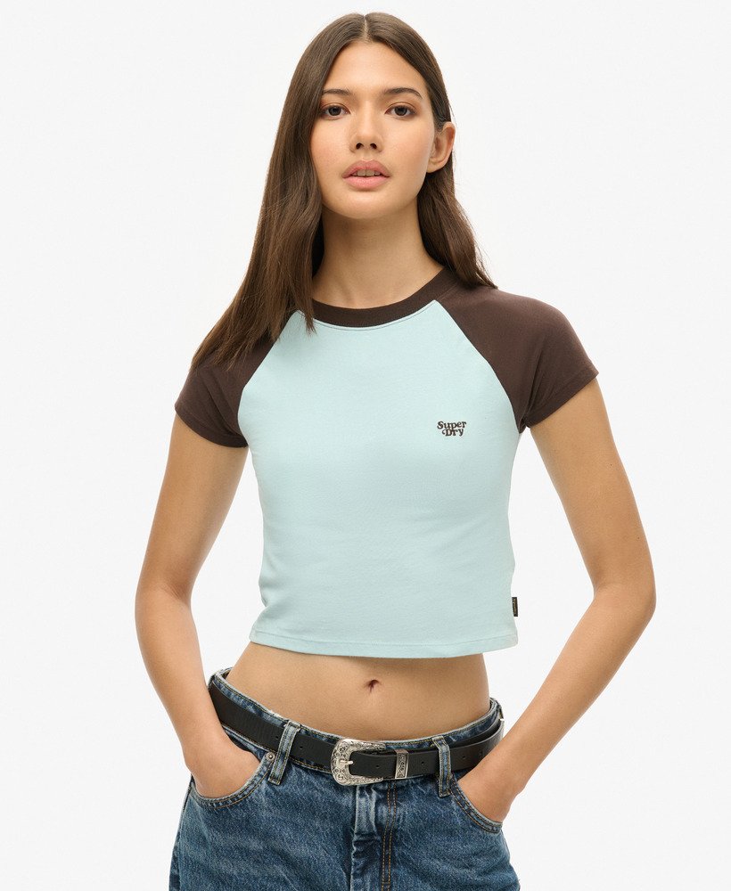korte baseball baby t-shirt in lichtblauwdonker chocoladebruin