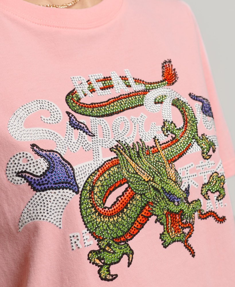 vintage logo t-shirt met tekst in pioenroze