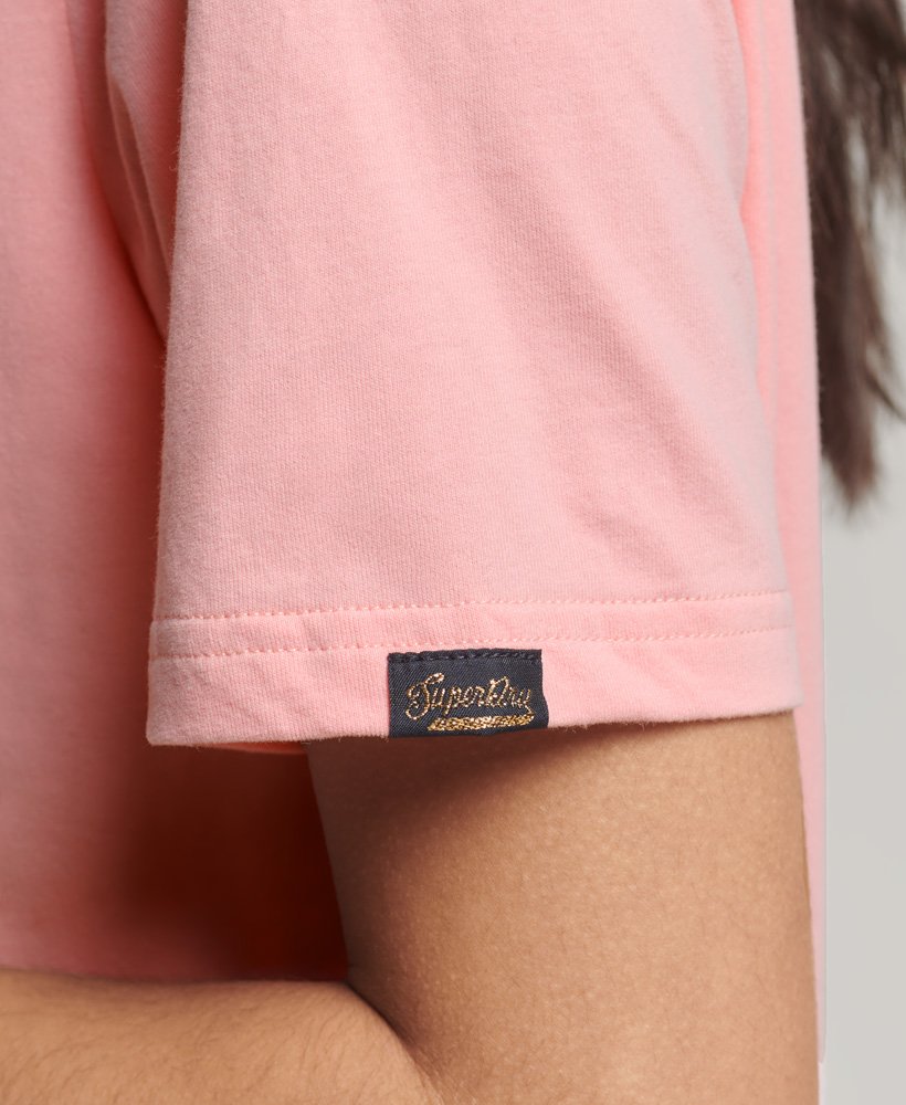 vintage logo t-shirt met tekst in pioenroze