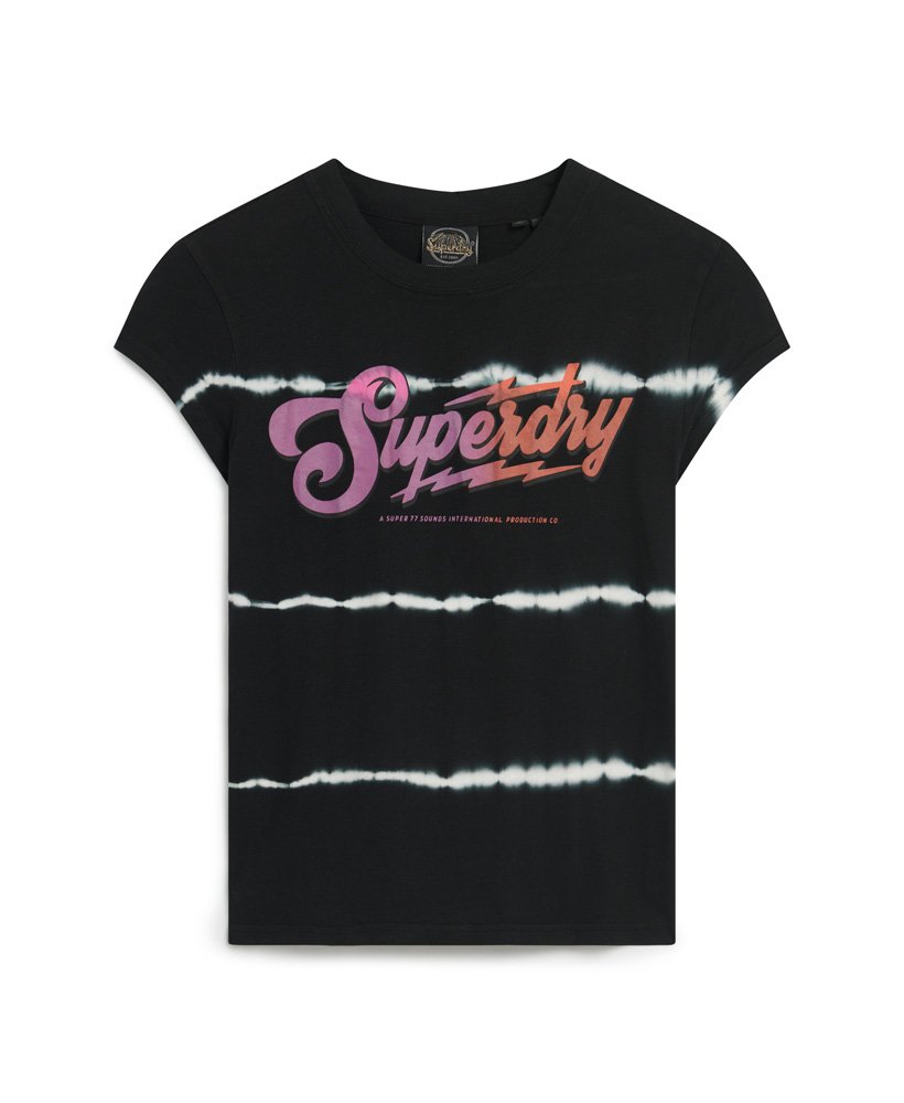 grafisch rockband t-shirt in zwart met tie-dye-effect.