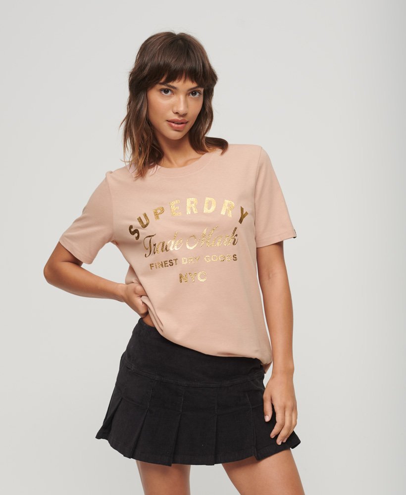 luxe metallic logo t-shirt in vintage blushroze