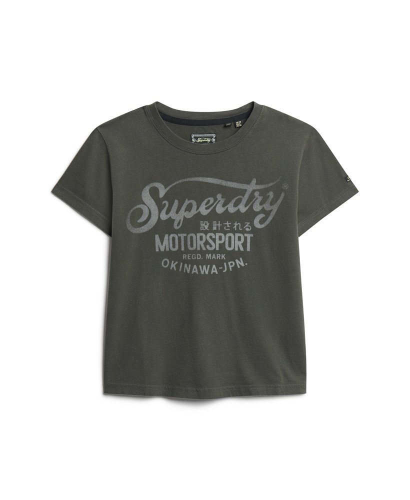 boho biker script graphic t-shirt in vintage black