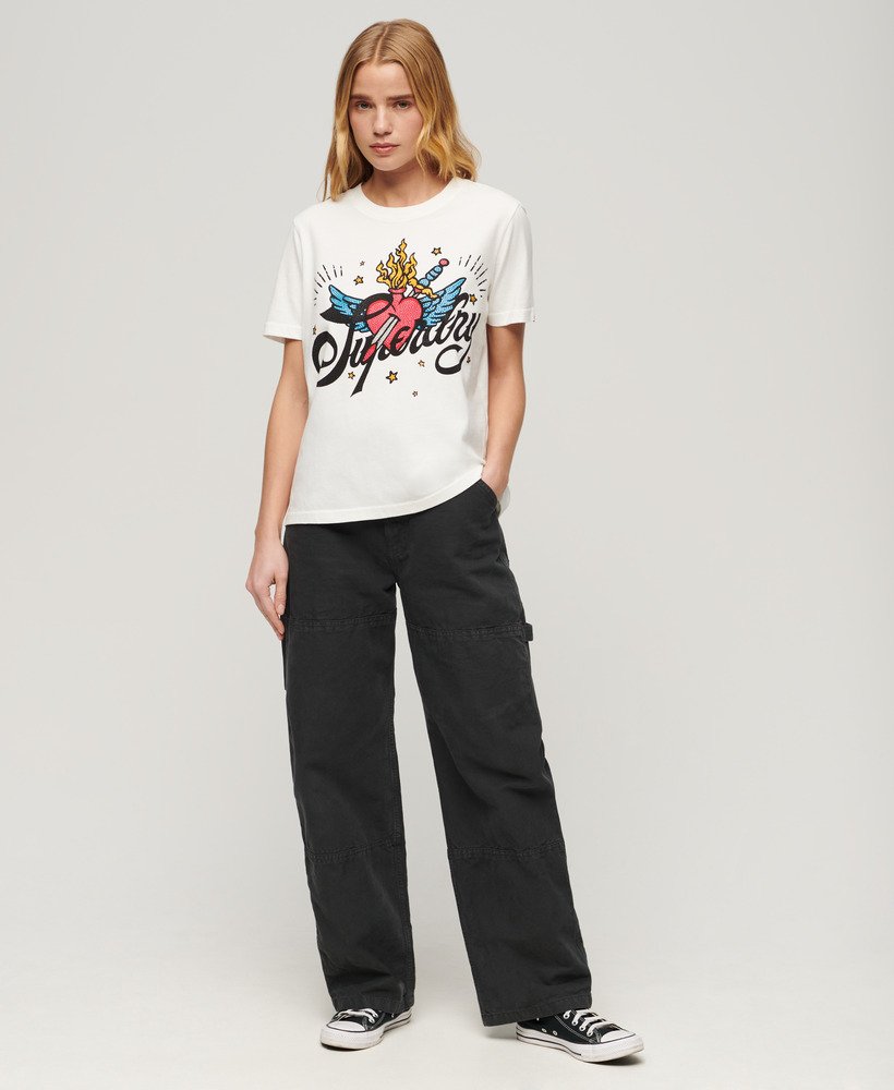 tattoo script graphic t-shirt in ecru