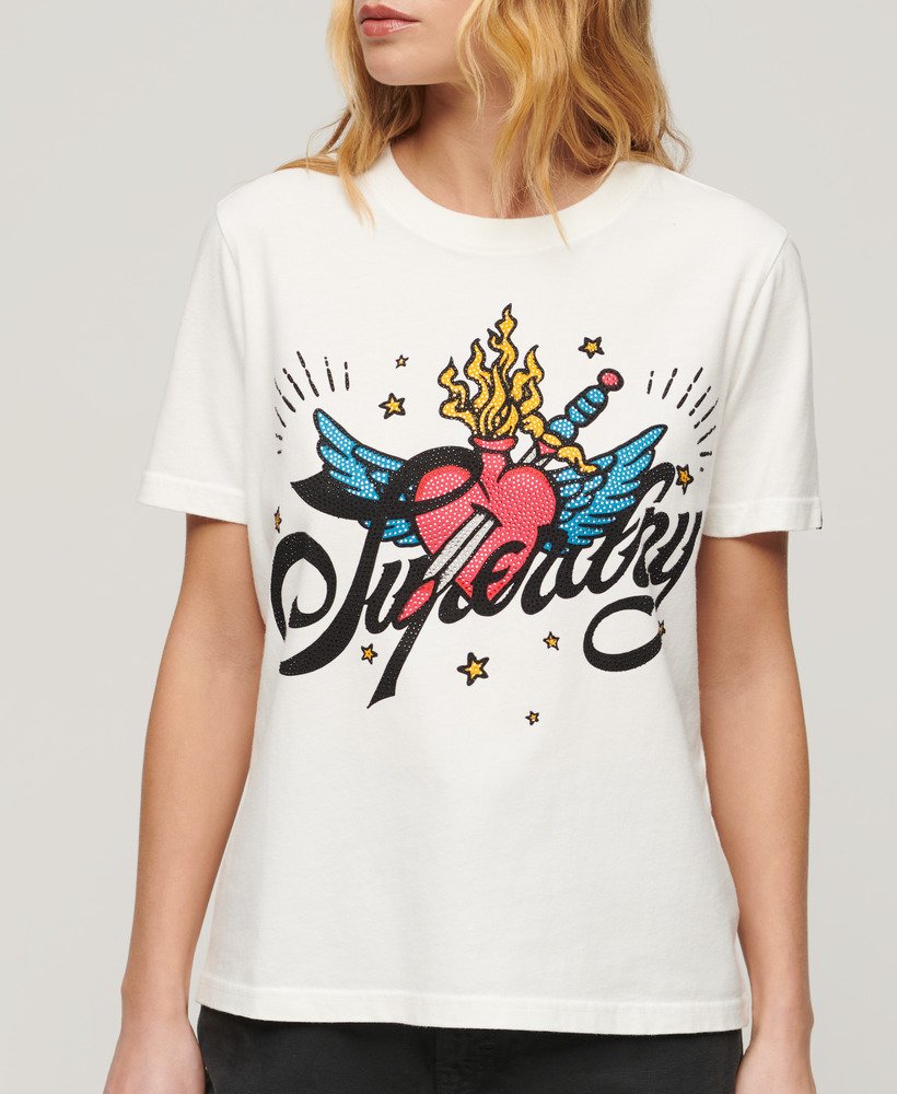 tattoo script graphic t-shirt in ecru