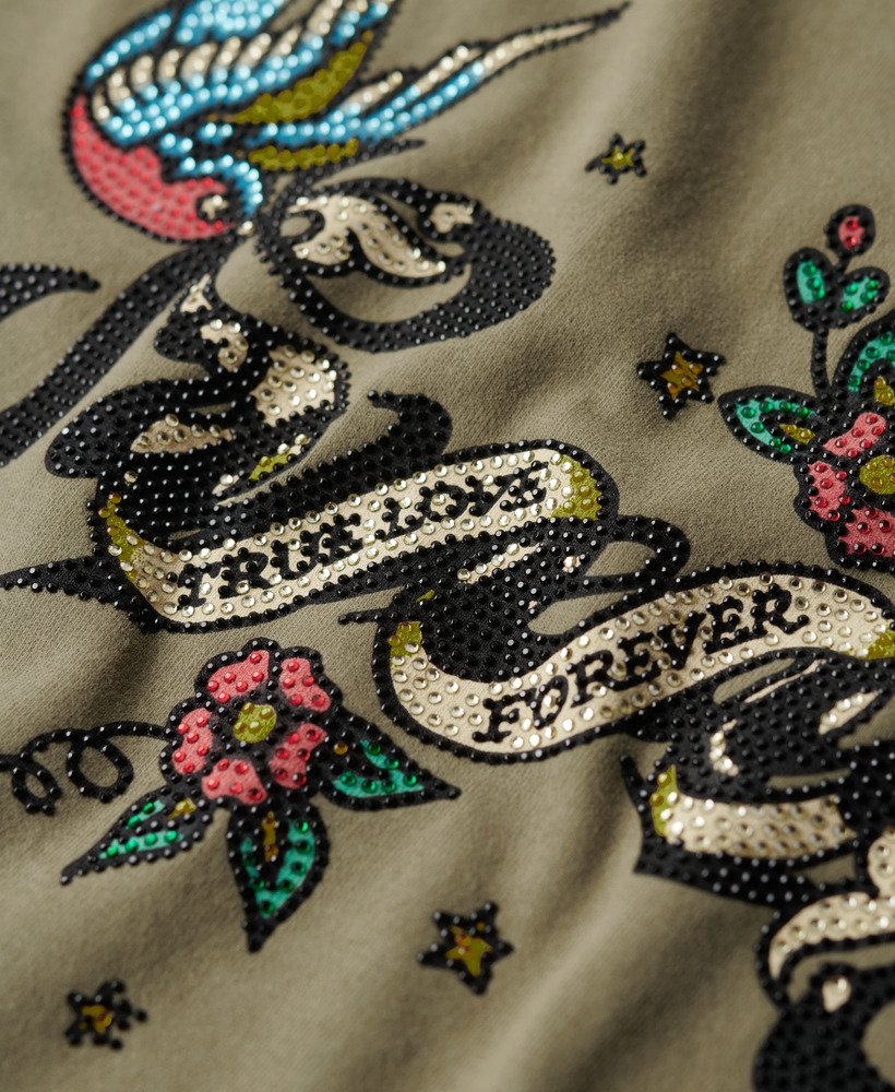tattoo script graphic t-shirt in moss khaki