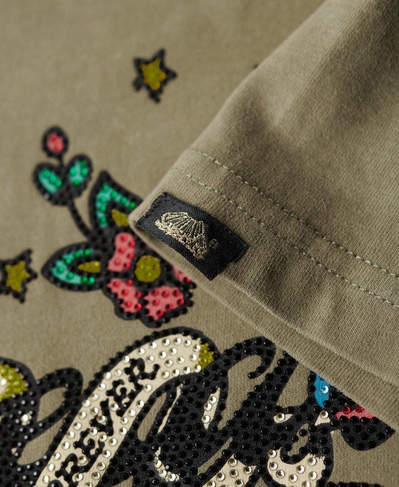 tattoo script graphic t-shirt in moss khaki