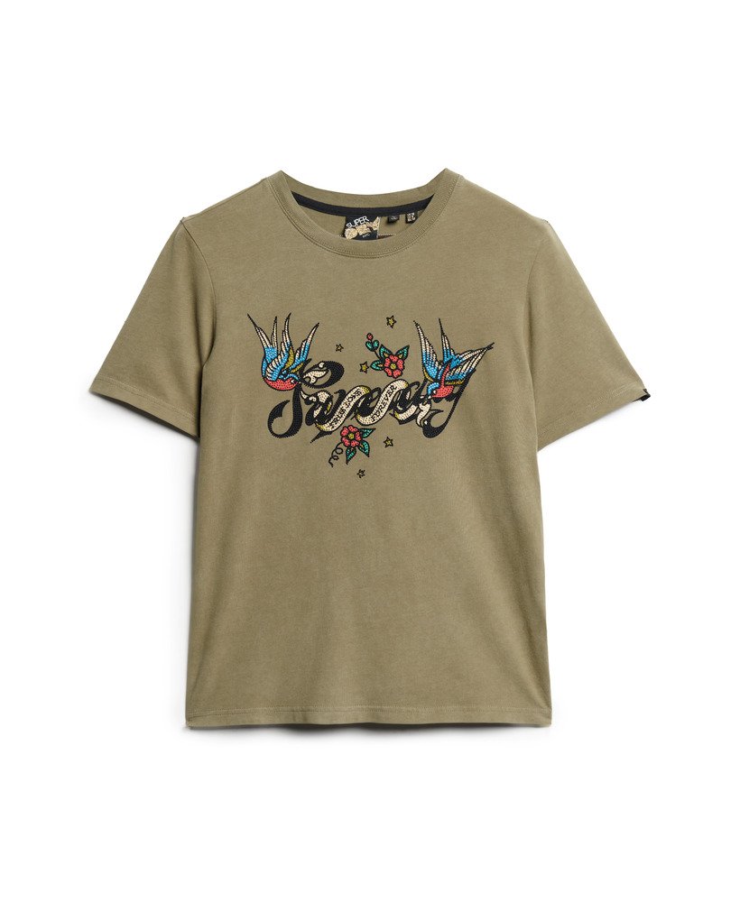 tattoo script graphic t-shirt in moss khaki