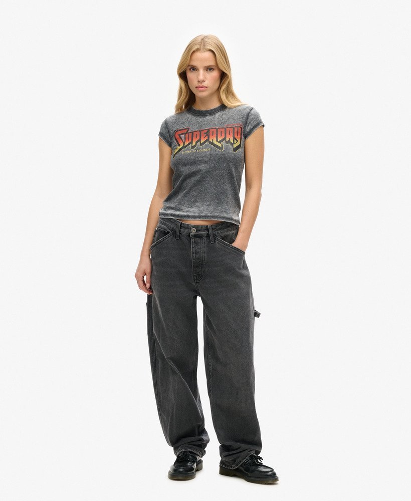 grafisch rockband t-shirt in gewassen gitzwart.