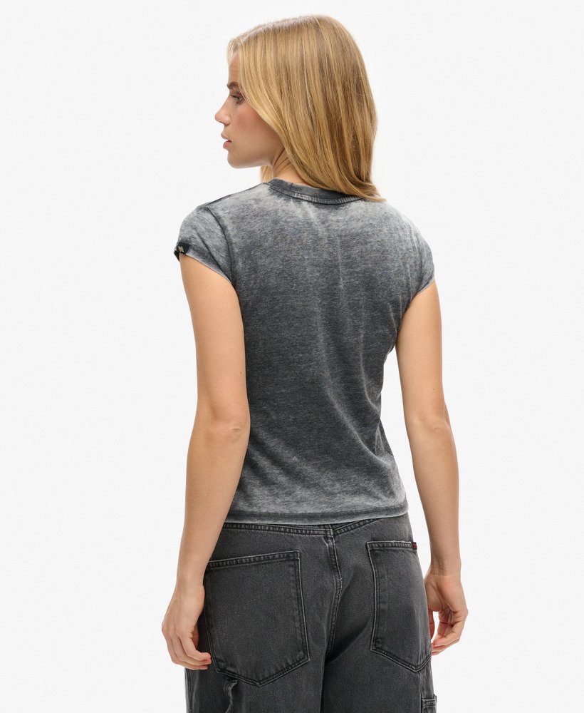 grafisch rockband t-shirt in gewassen gitzwart.