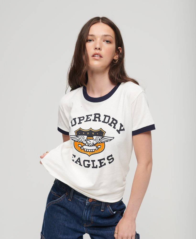 vintage americana grafisch t-shirt in ecru rich navy