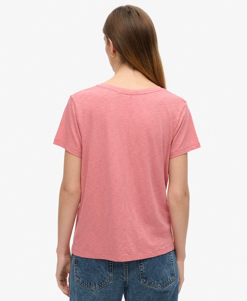 geborduurd t-shirt met v-hals en slub-print in de kleur dusty rose.