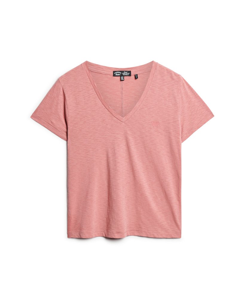 geborduurd t-shirt met v-hals en slub-print in de kleur dusty rose.