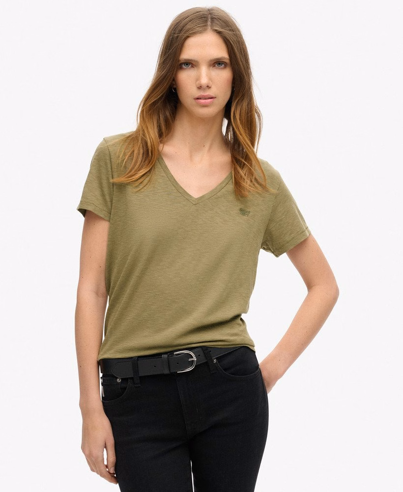 Geborduurd T-shirt met V-hals en slub-structuur